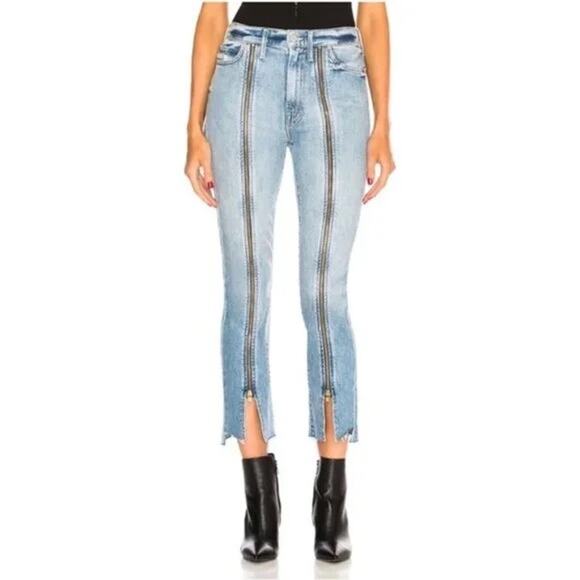 NWOT MOTHER Jean 26 Blue Rascal Zip Up Step High Waist Fray 5 Pocket - Picture 1 of 14